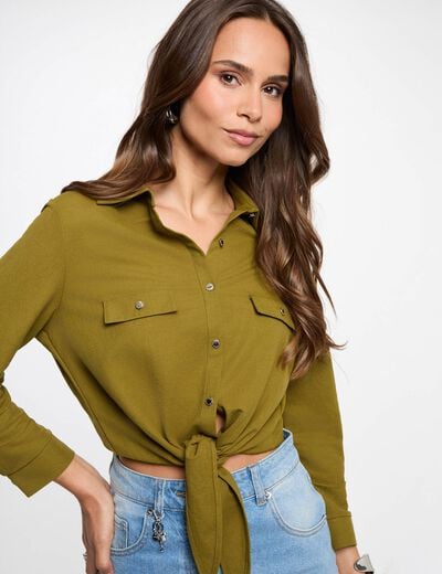 Camisa anudada con cuello abierto mujer
