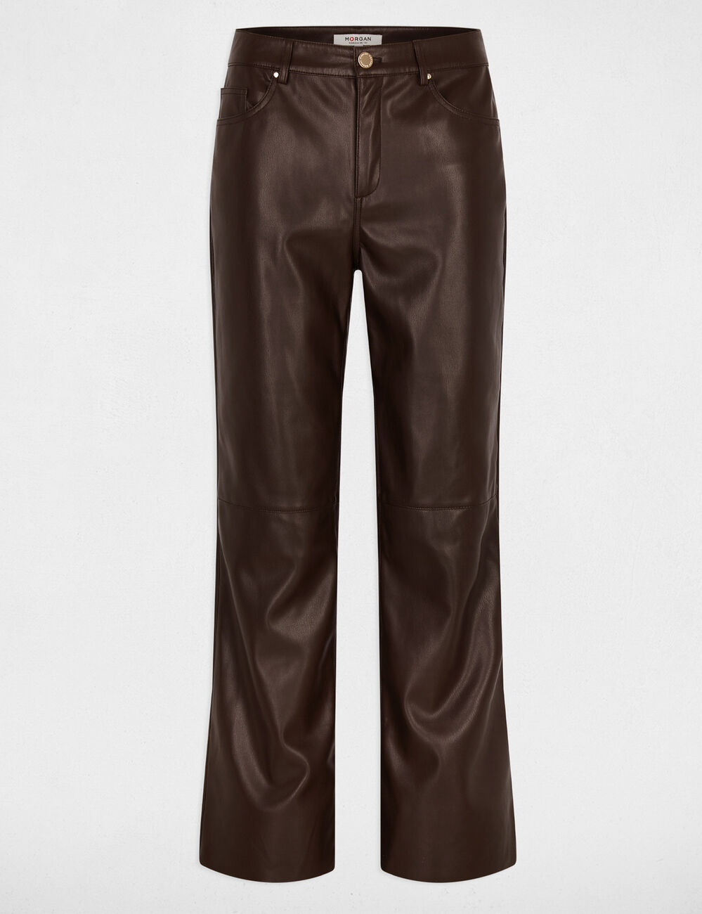 Pantal&oacute;n bootcut de cuero sint&eacute;tico marr&oacute;n oscuro mujer