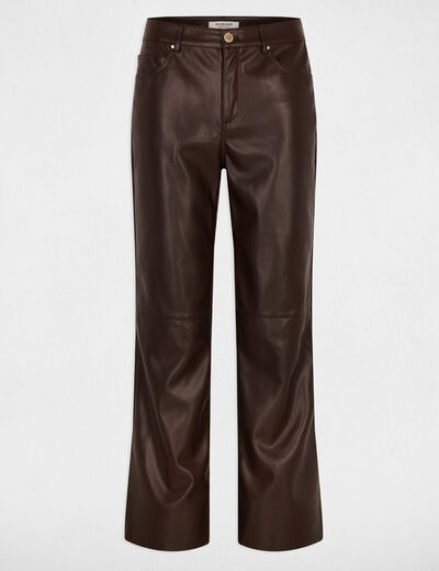 Pantal&oacute;n bootcut de cuero sint&eacute;tico marr&oacute;n oscuro mujer