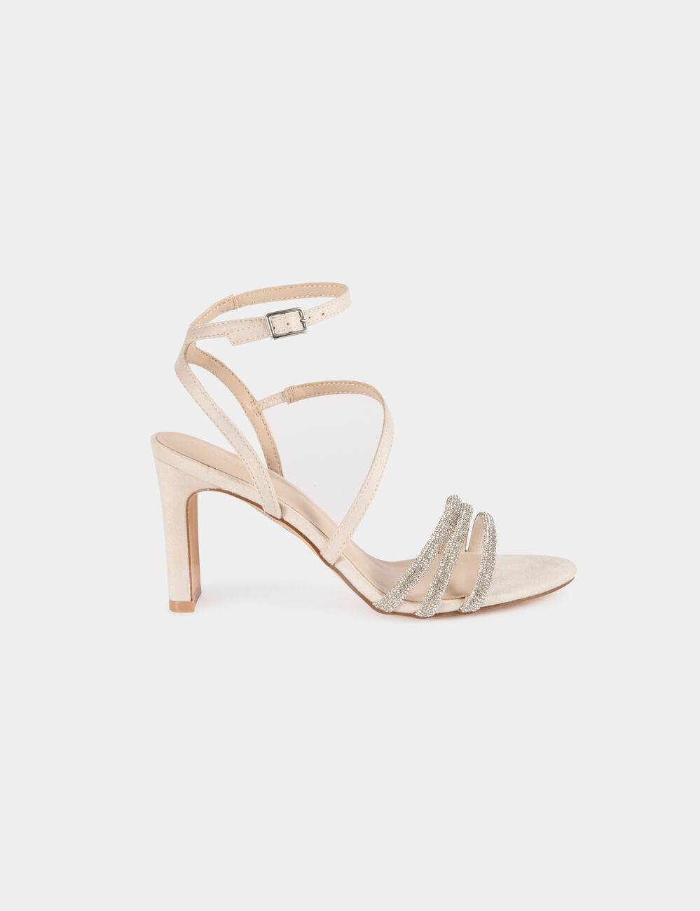 Sandalias con pedrer&iacute;a beige mujer