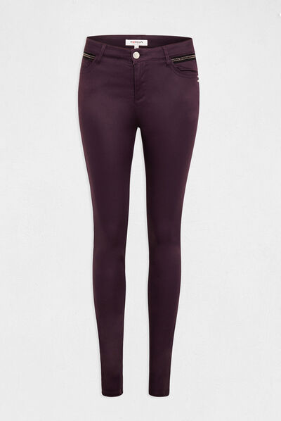 Pantalón skinny efecto mojado ciruela mujer