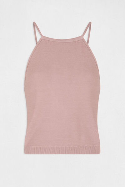Top punto con cuello redondo rosa envejecido mujer