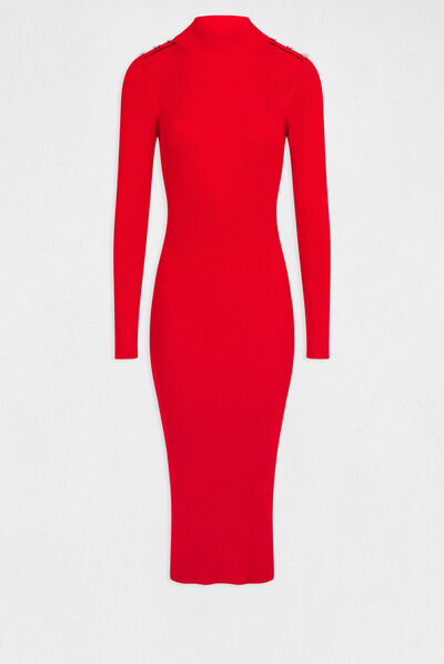 Vestido punto largo espalda descubierta rojo medio mujer