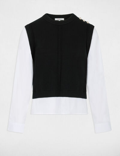 Jersey ajustado con cuello vuelto negro mujer