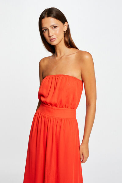 Vestido largo entallado escote corpiño rojo mujer