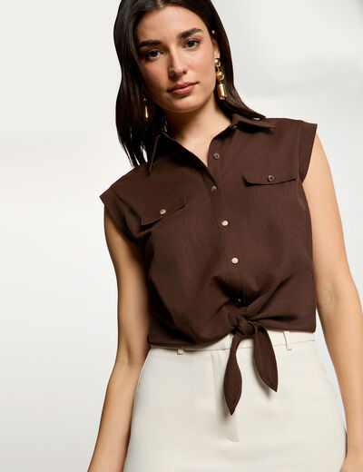 Blusa sin mangas marr&oacute;n oscuro mujer