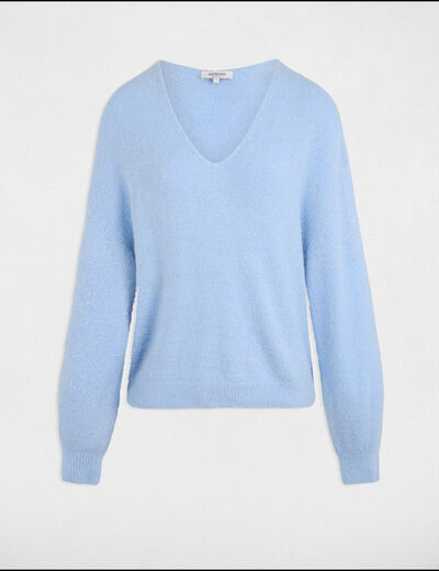 Jersey escote en V azul mujer