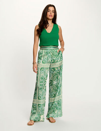 Pantal&oacute;n ancho de tiro alto multicolor mujer