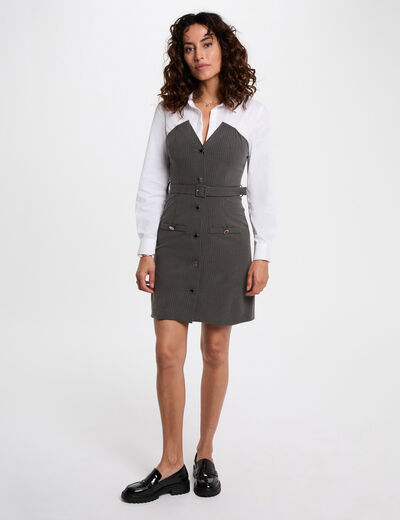 Vestido fluido con cuello de solapa gris moyen mujer