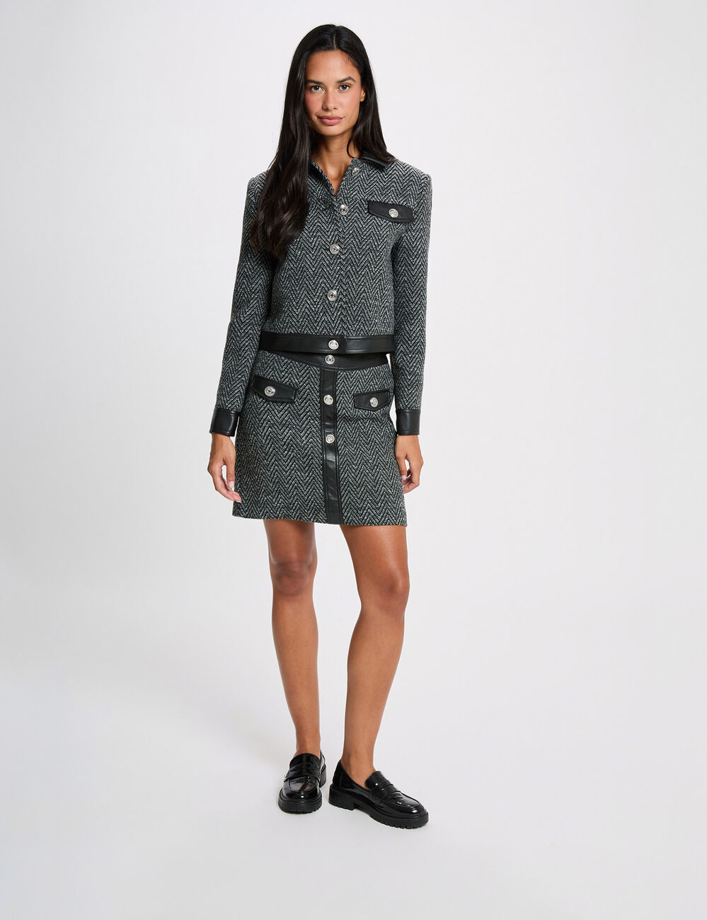 Falda de tweed negro mujer