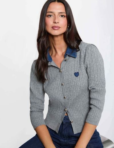 Jersey con cuello vuelto y botones gris claro mujer