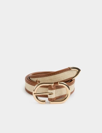 Cintur&oacute;n fino bicolor beige mujer