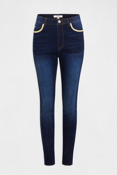 Vaquero skinny con bandas metalizadas vaquero en bruto mujer
