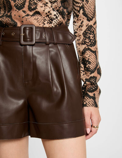 Short ajustado cuero sintético marrón mujer