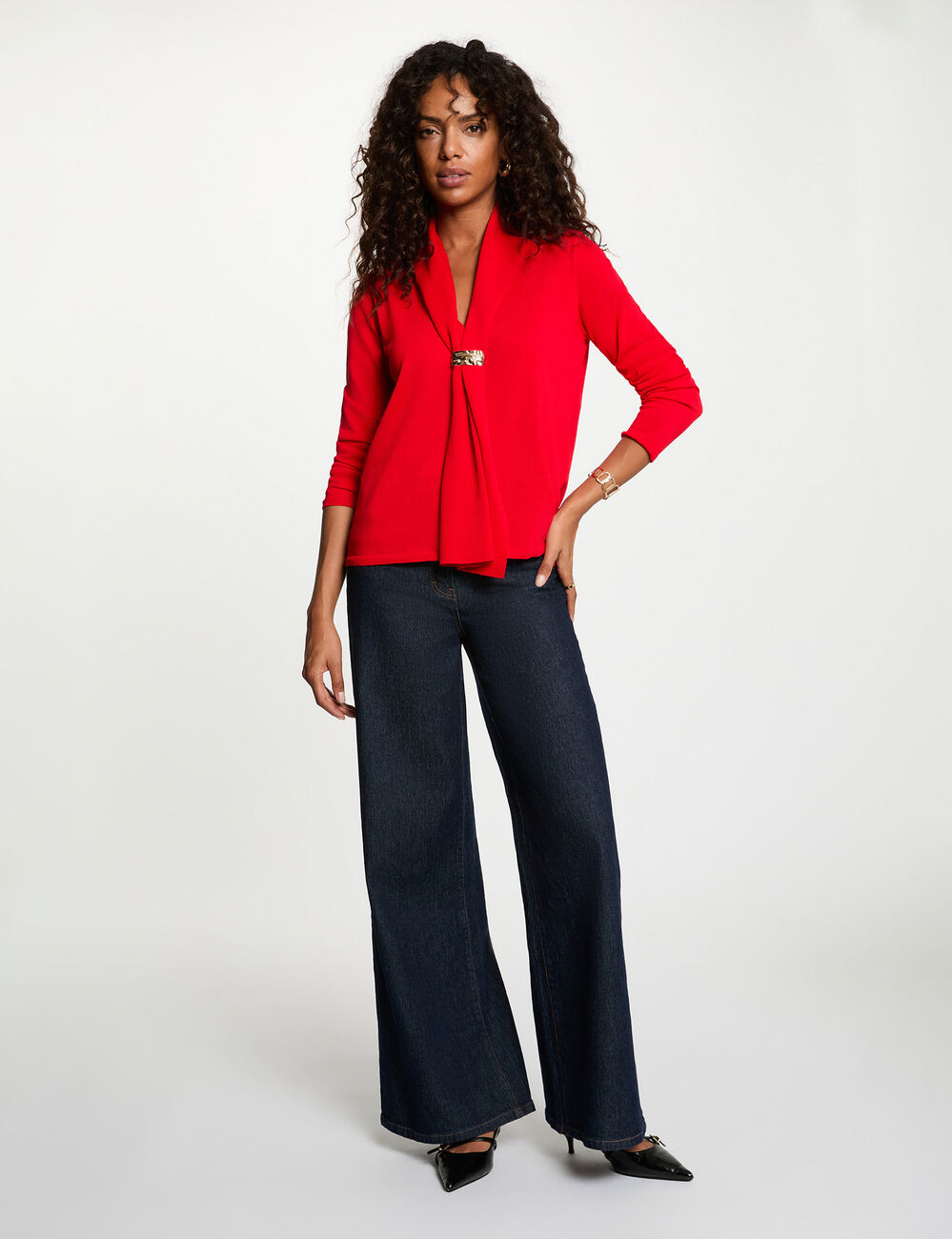 Jersey con cuello chal rojo mujer