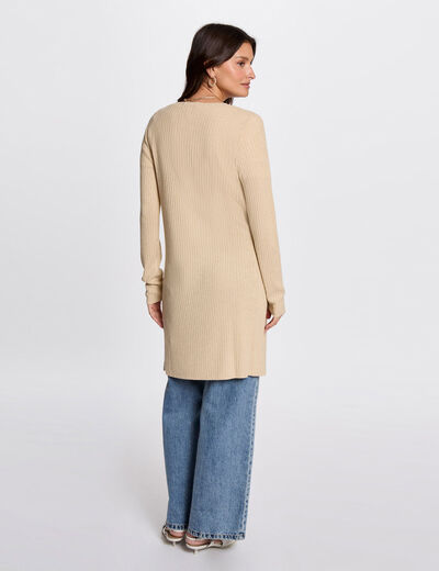 Cárdigan largo escote en V amarillo oro mujer