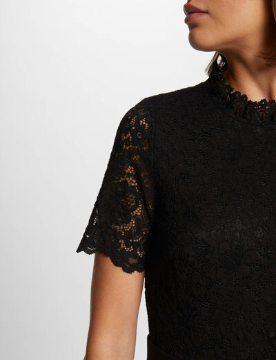 Vestido corto ajustado encaje negro mujer