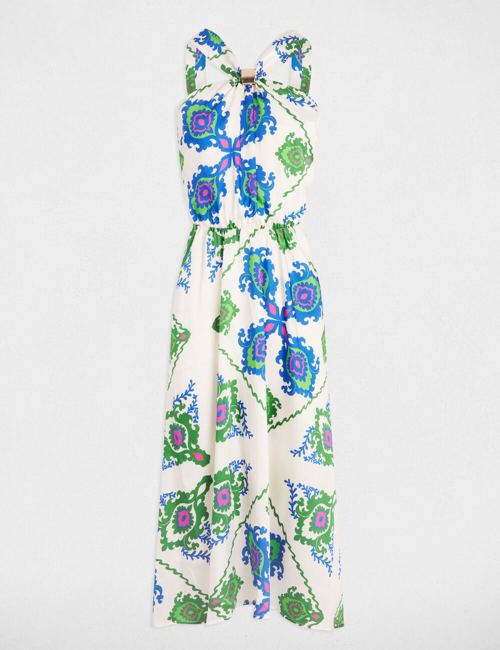 Vestido midi evasé estampado multicolor mujer