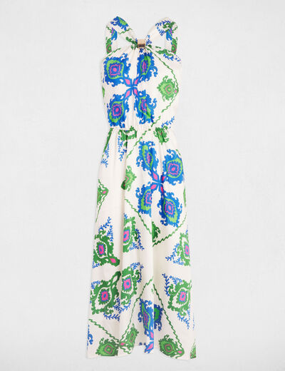 Vestido midi evasé estampado multicolor mujer