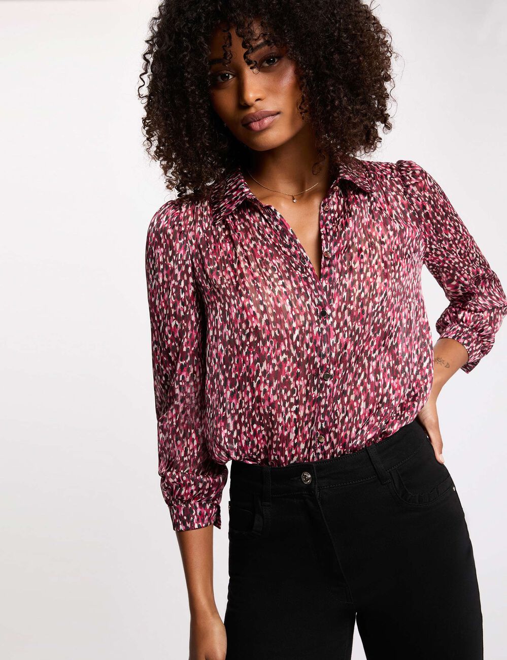 Camisa de gasa estampada multicolor mujer