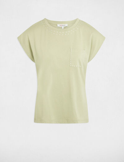 Camiseta manga corta verde claro mujer
