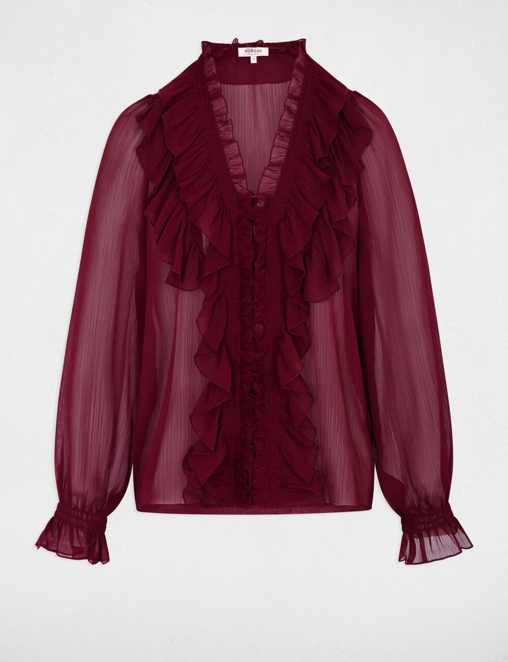 Camisa fluida con cuello en v burdeos mujer