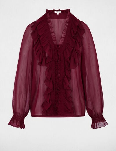 Camisa fluida con cuello en v burdeos mujer