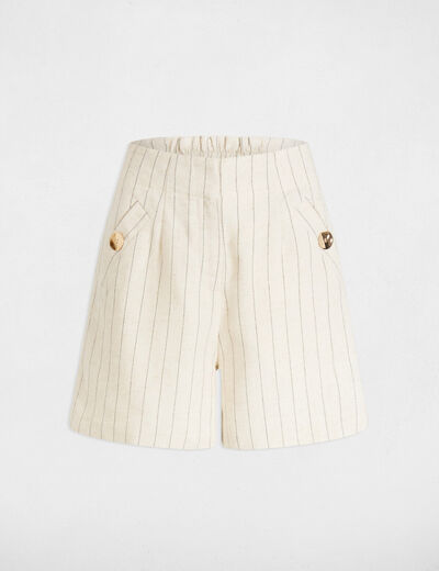 Short de talle alto a rayas beige mujer