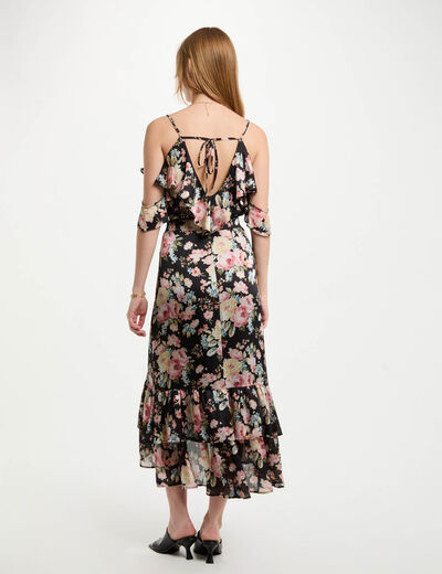 Falda midi estampada volantes multicolor mujer