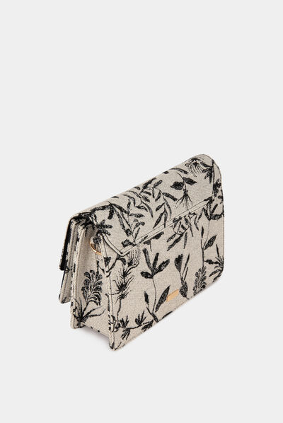 Bolso con solapa estampado vegetal negro mujer