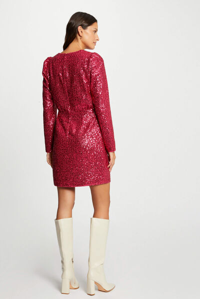 Vestido recto con lentejuelas rosa medio mujer