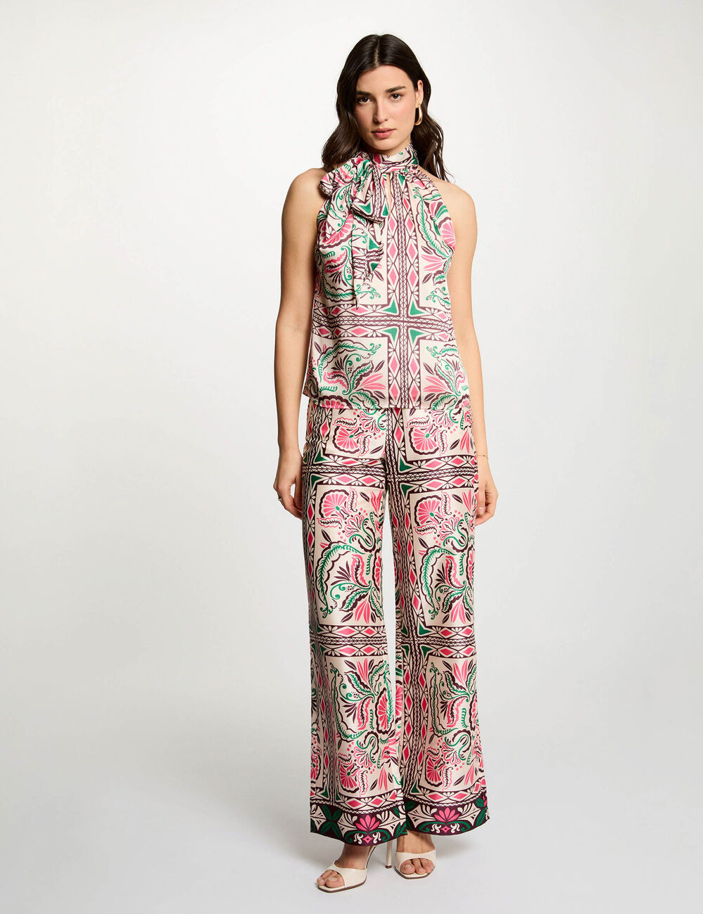 Pantal&oacute;n ancho satinado multicolor mujer