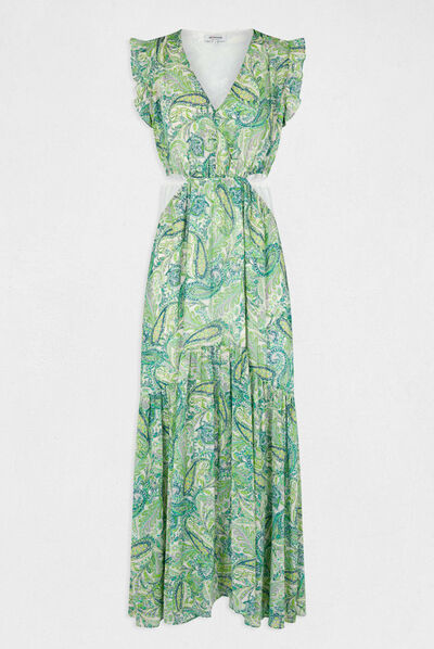 Vestido largo acampanado estampado multicolor mujer