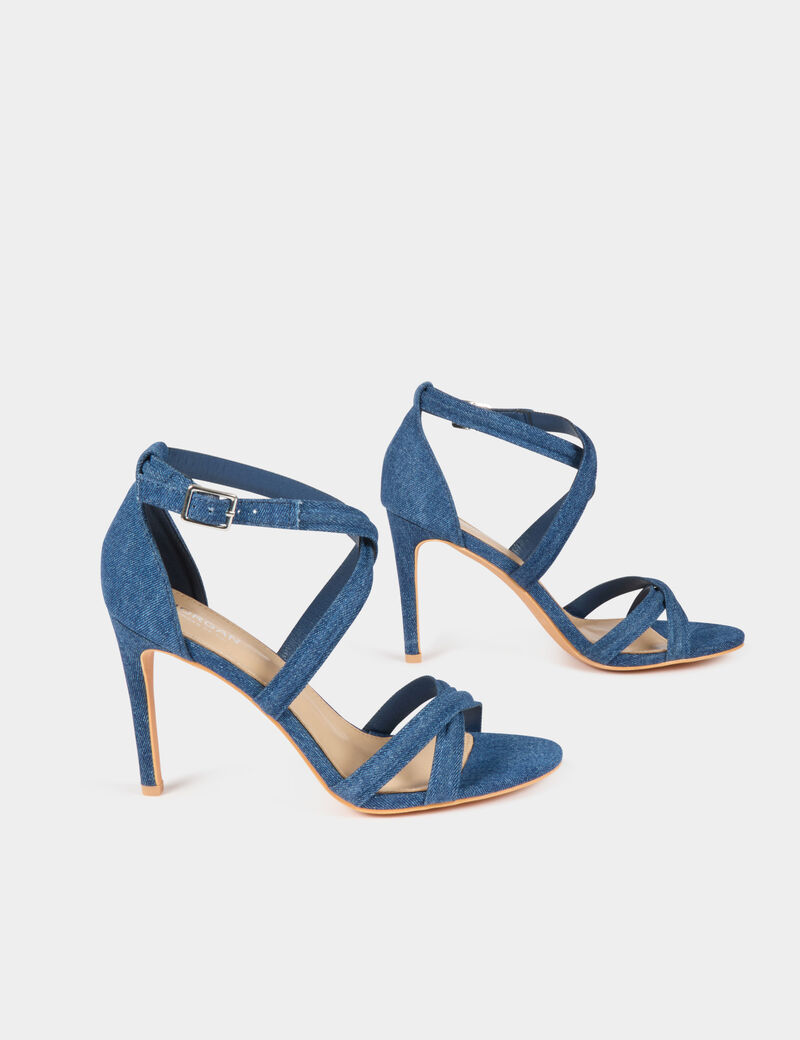 sandalias de vaquero con tacon denim crudo mujer Sandalias de vaquero con tacón denim crudo mujer