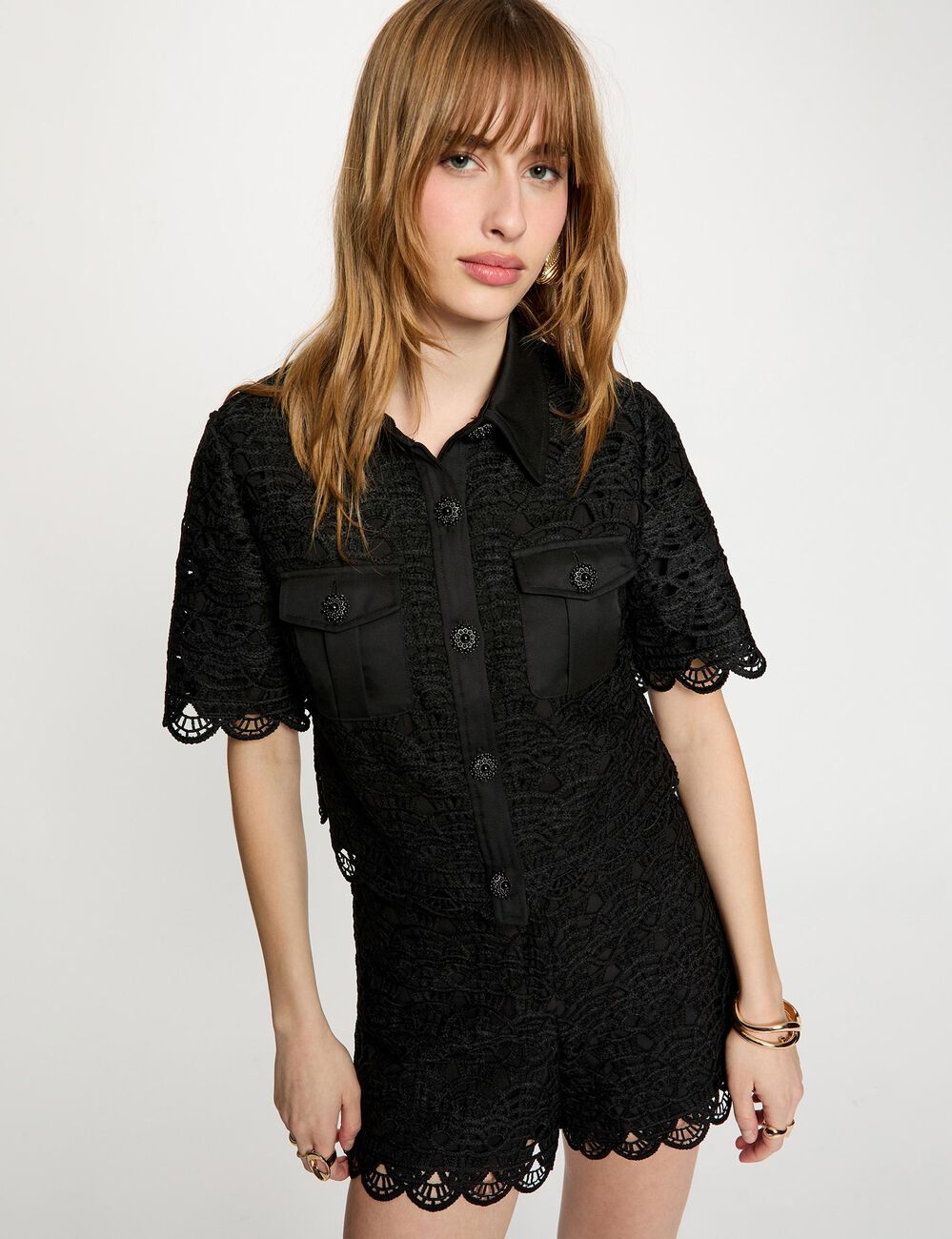 Camisa manga corta negro mujer