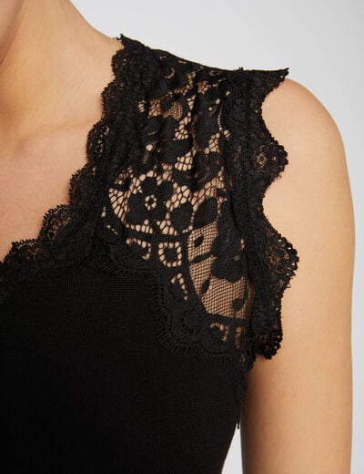 Camiseta de tirantes anchos con encaje negro mujer