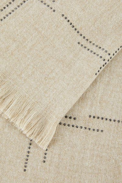 Bufanda con strass y flecos beige mujer