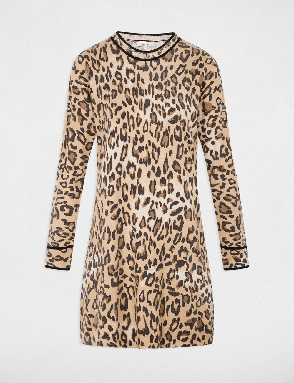 Vestido de punto estampado animal beige mujer