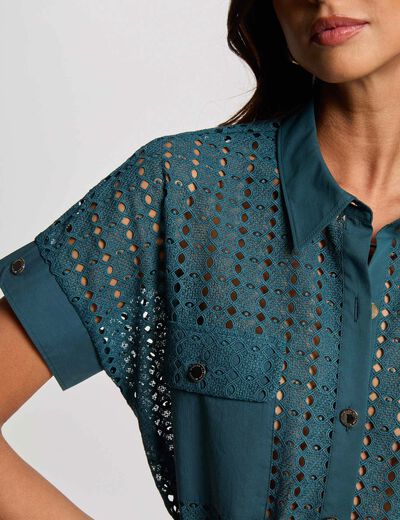 Camisa manga corta azul petróleo mujer