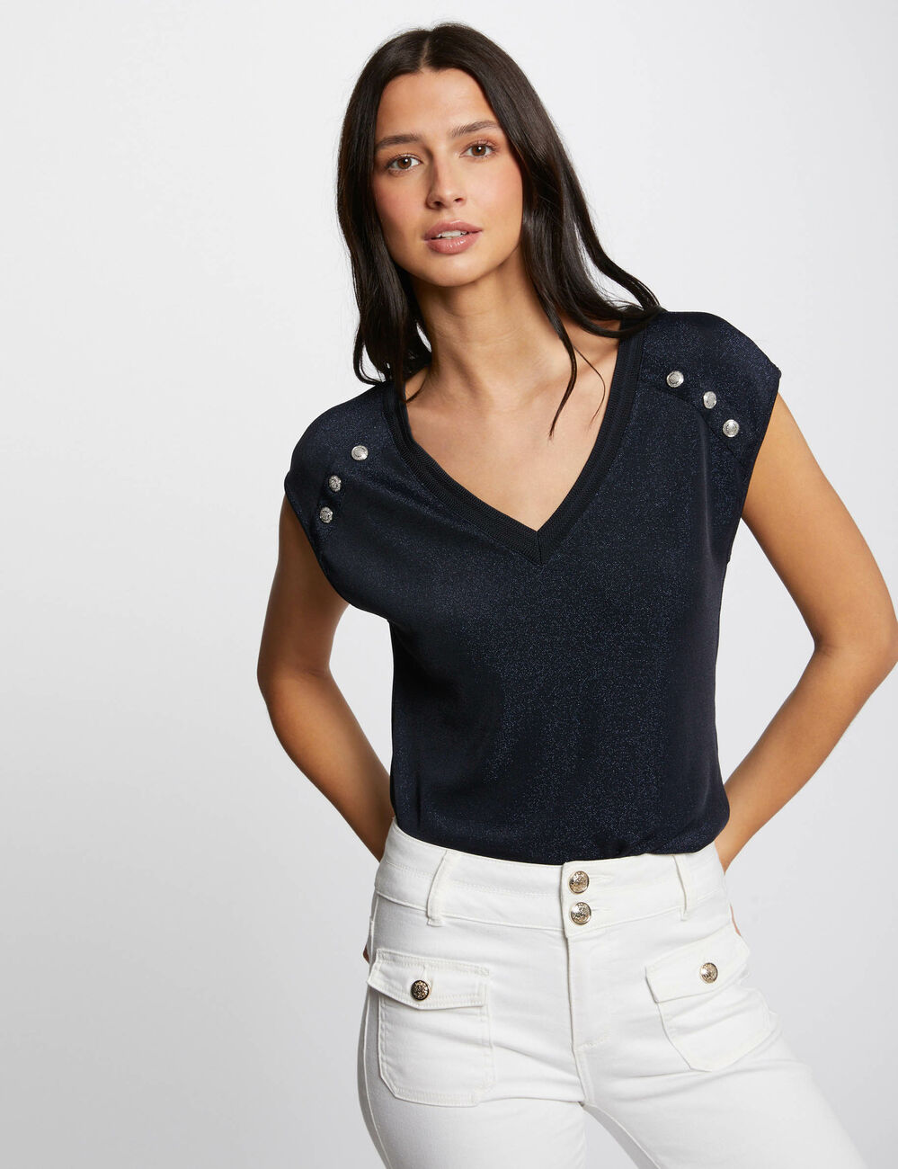 Camiseta de manga corta azul marino mujer