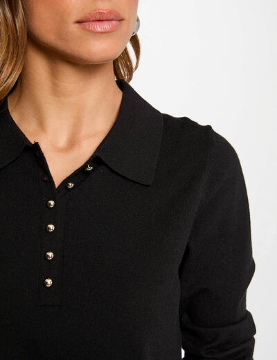 Jersey cuello tipo polo negro mujer