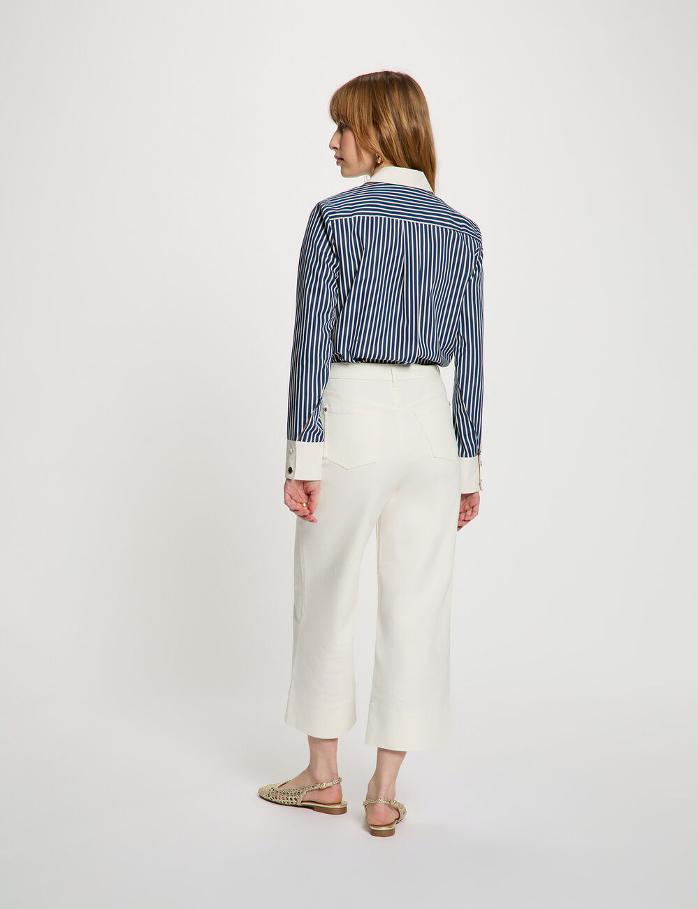 Camisa de rayas con cuello contrastado azul marino mujer