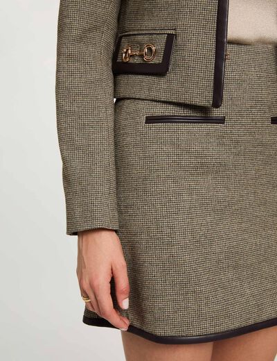 Falda de tweed de tiro alto verde caqui mujer