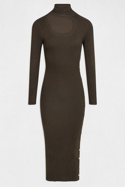 Vestido de punto midi ajustado abertura verde oscuro mujer