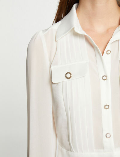 Camisa manga larga con pliegues marfil mujer