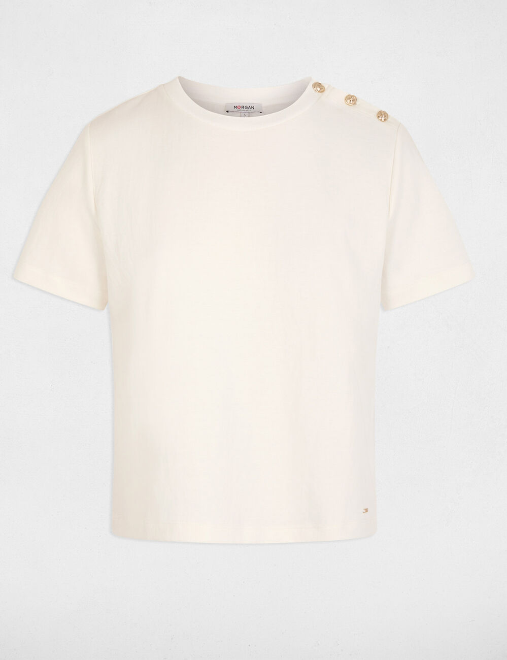 Camiseta cuello redondo con botones blanco mujer