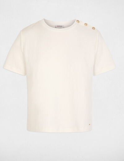 Camiseta cuello redondo con botones blanco mujer