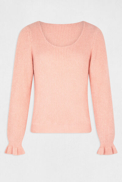 Jersey manga larga con cuello redondo corail mujer