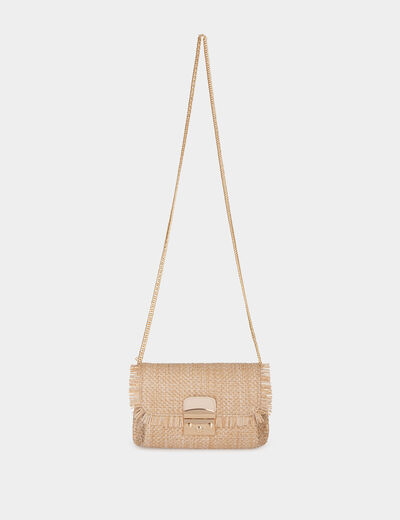 Bolso trenzado con flecos arena mujer