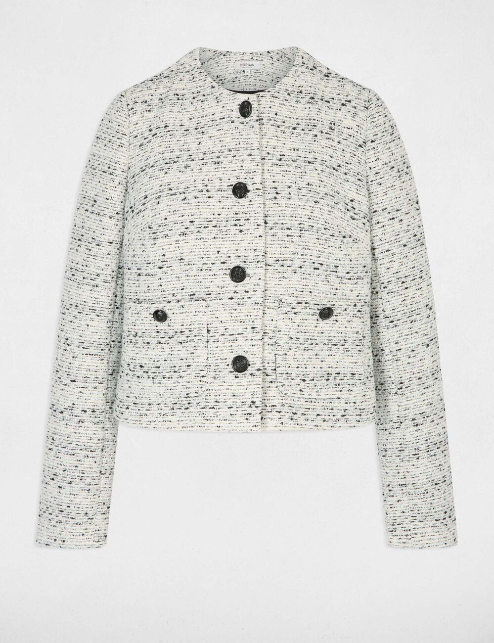 Chaqueta recta con cuello redondo marfil mujer